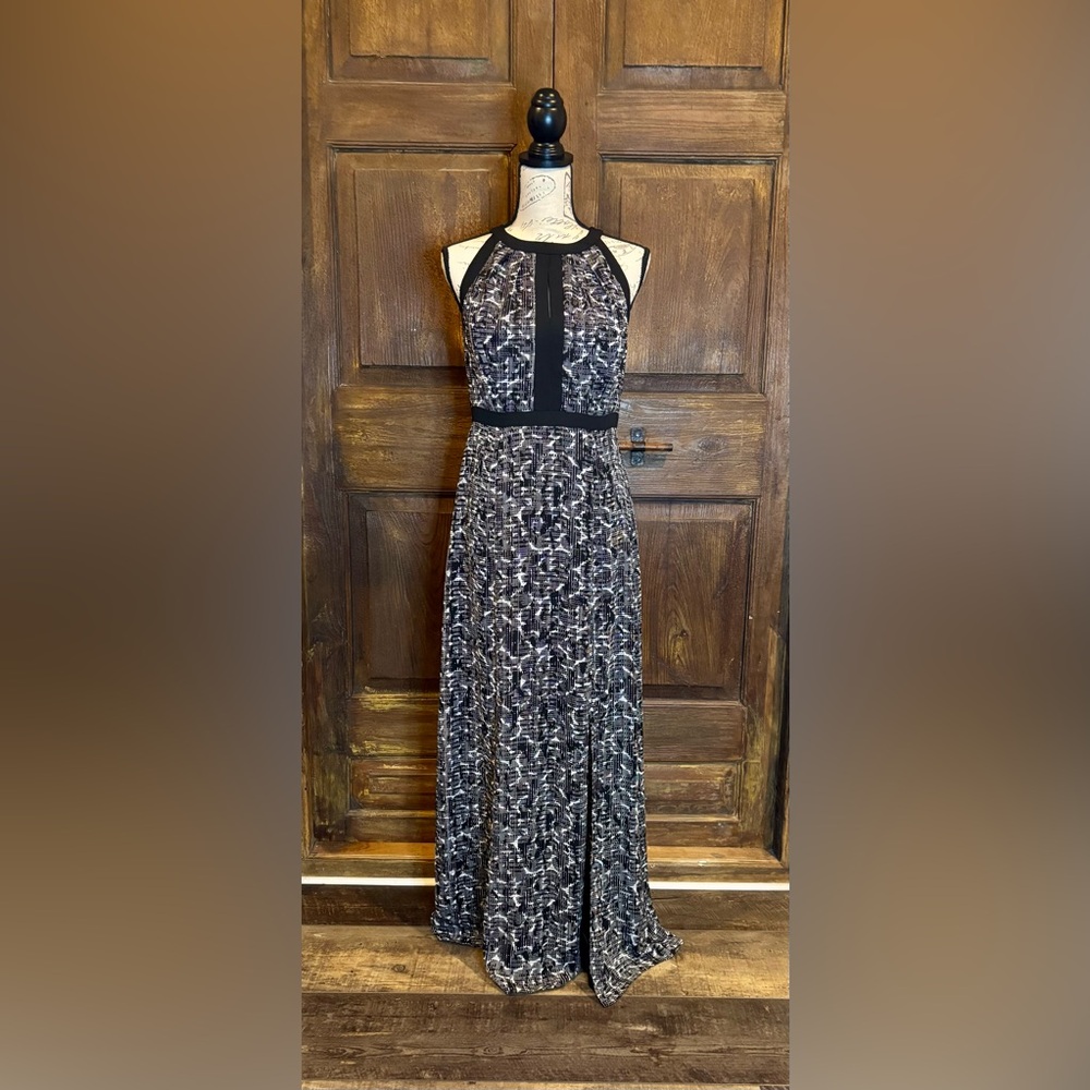 White House Black Market A-Line Maxi Dress Black and White